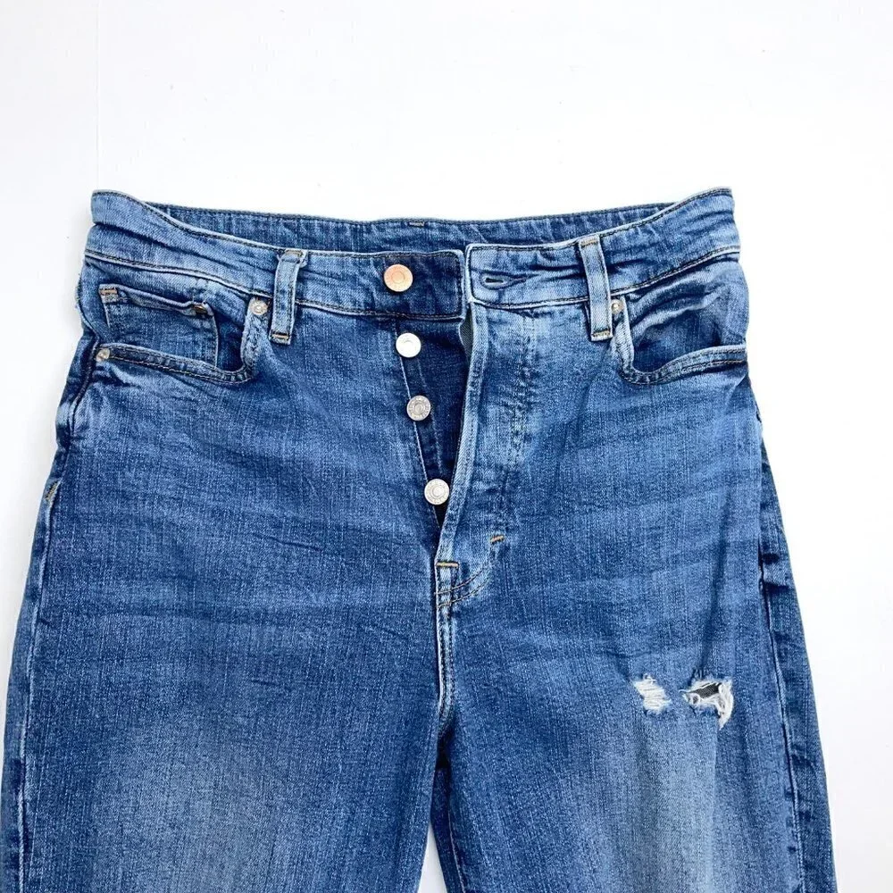 &Denim by H&M Womens Mom Jeans High Rise Button Fly Distressed size 4 length 30
